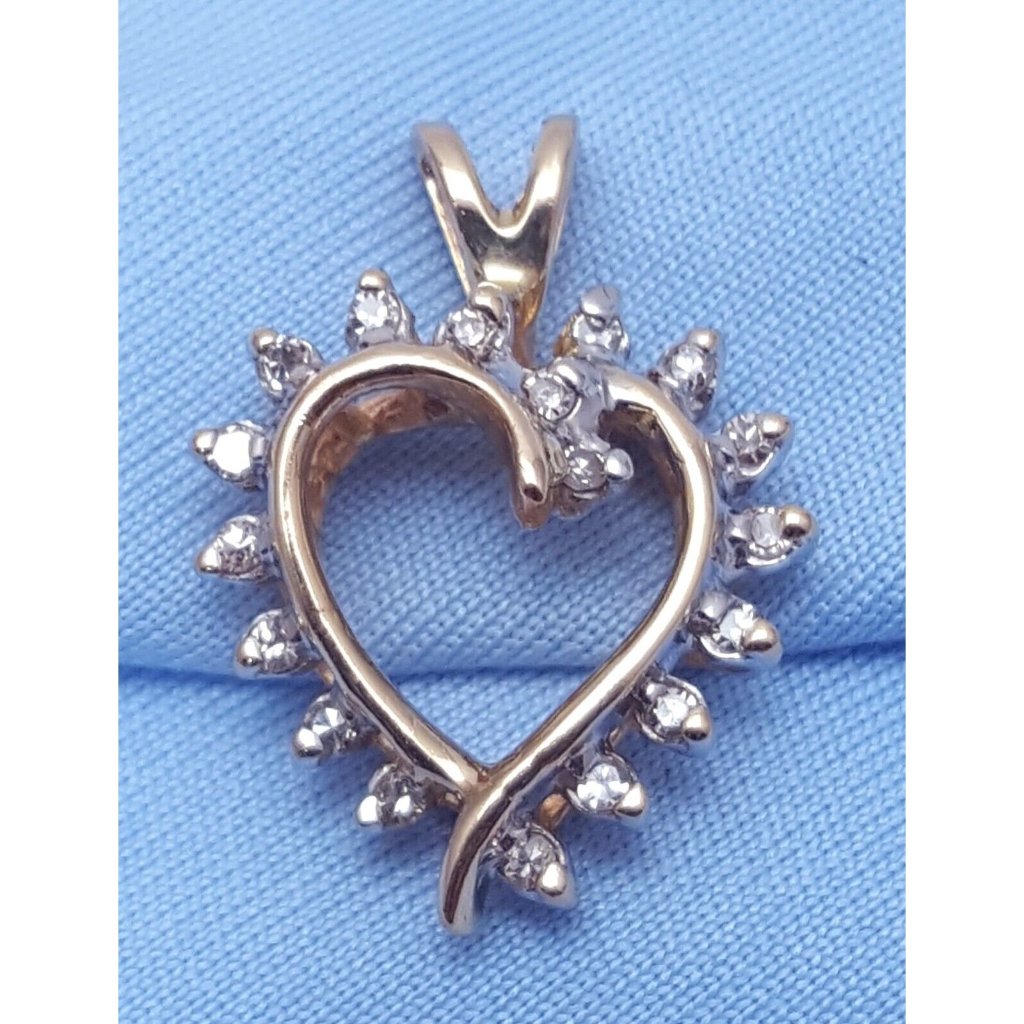 Unique 14k Karat Solid Yellow Gold Designer Diamond Open Heart Charm Pendant